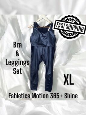 Fabletics Motion365 + Shine Bra & Leggings Set Size XL Black FAST SHIPPING